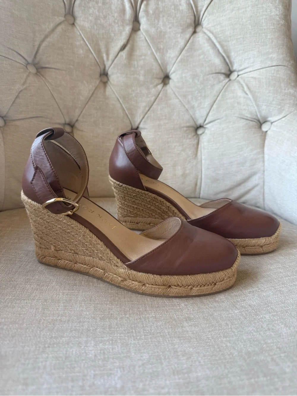 NEW Jack Rogers Palmer Closed Toe Espadrille Wedges Mocha 6.5